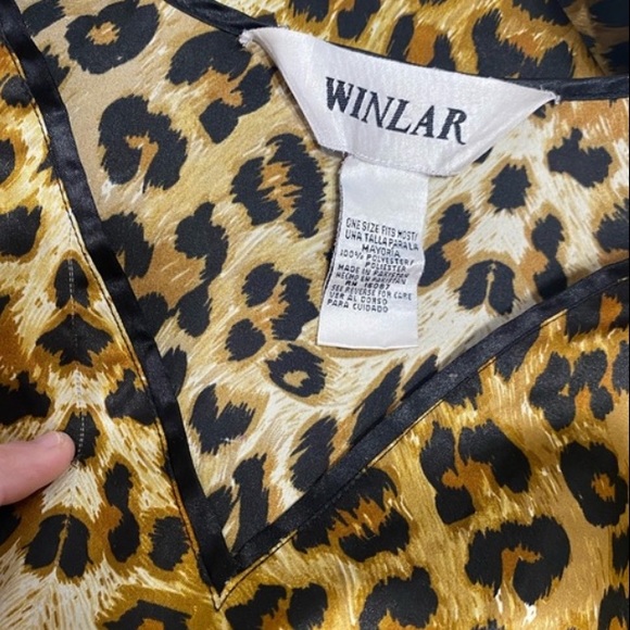 80s 90s VINTAGE BOHO LEOPARD KAFTAN GOWN MAXI DRESS COVERUP LOUNGE ANIMAL PRINT - Picture 11 of 16